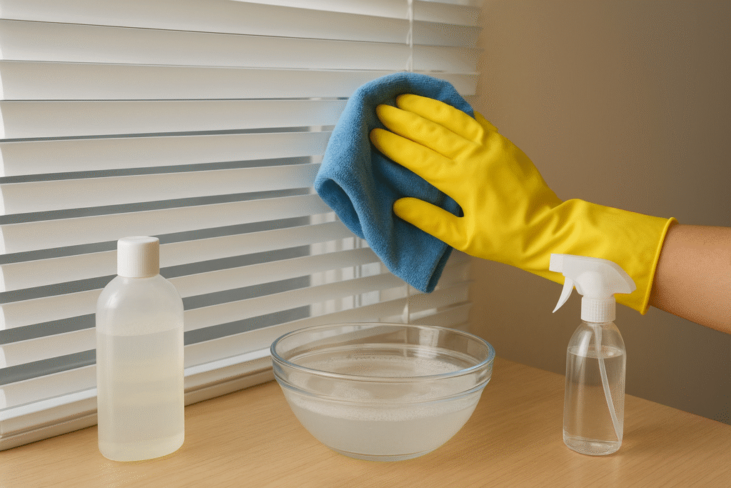 Obraz pokazujący realistyczną scenę czyszczenia żaluzji