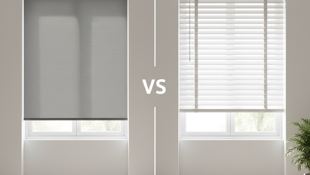 Obraz pokazujący bitwę między roletami a żaluzjami